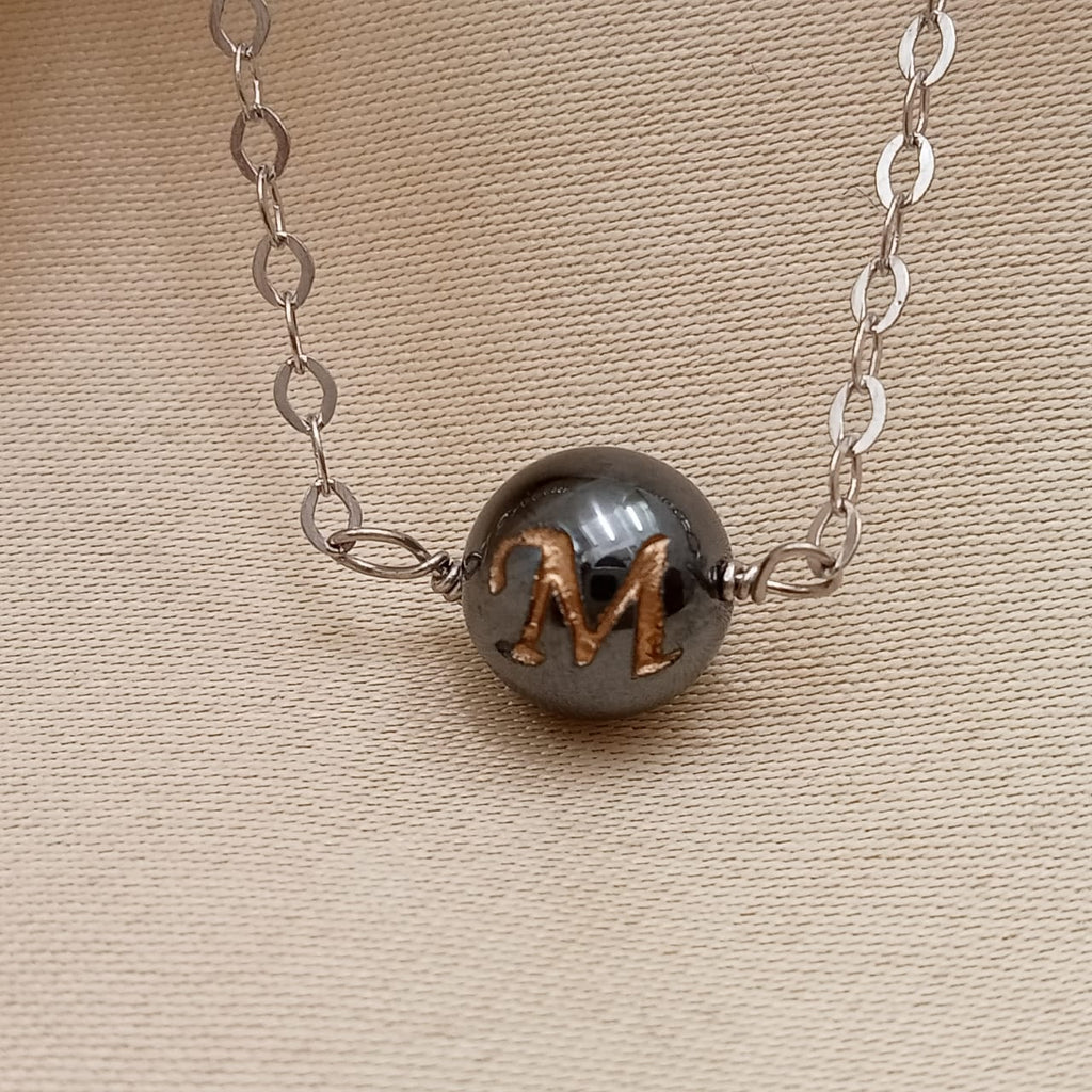 Personalized Name Letter Gun Metal Ball With Chain