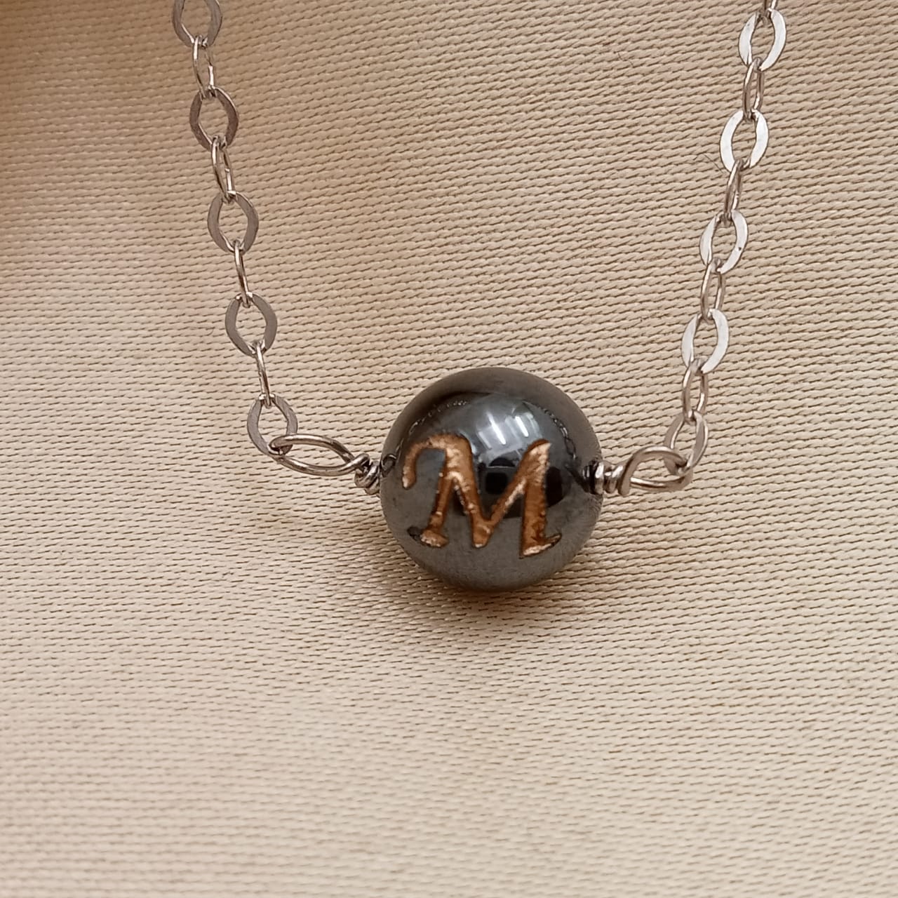 Personalized Name Letter Gun Metal Ball With Chain
