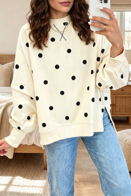 Women's loose hoodie with polka dot print and contrasting colors