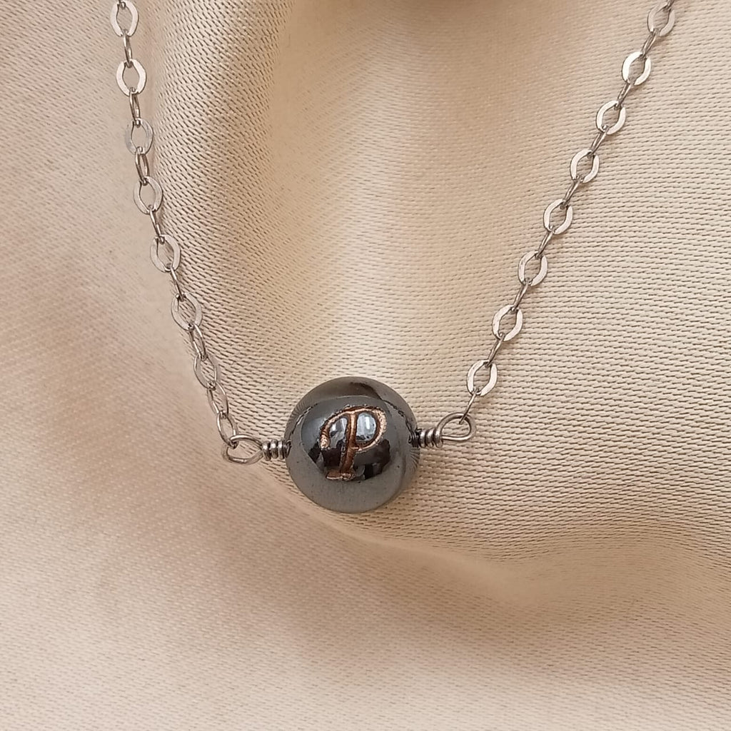 Personalized Name Letter Gun Metal Ball With Chain