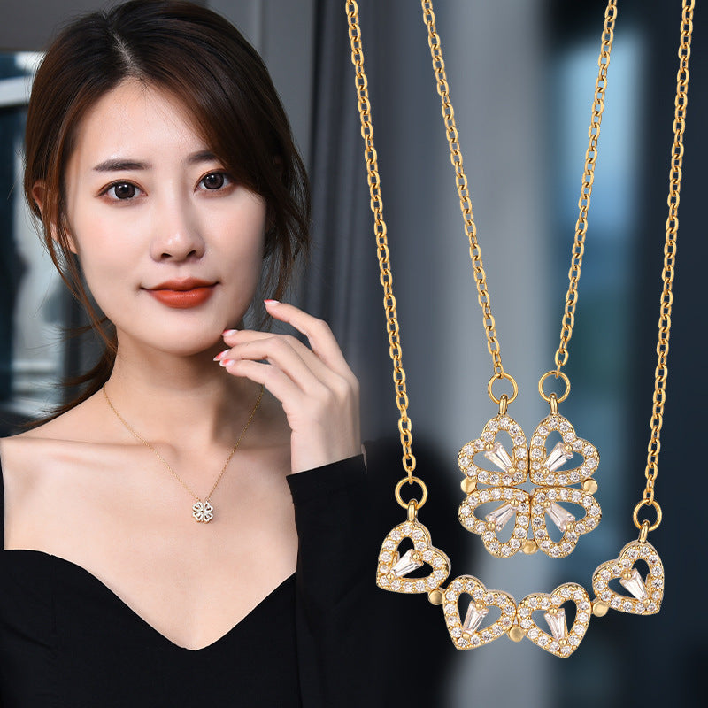 Four-Leaf Clover Hearts Necklace