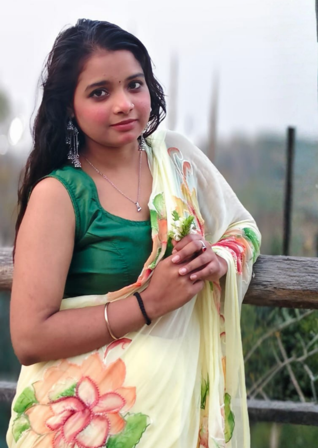 Buttercream Bloom Pure Chiffon Handpainted Saree