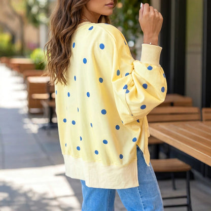 Women's loose hoodie with polka dot print and contrasting colors