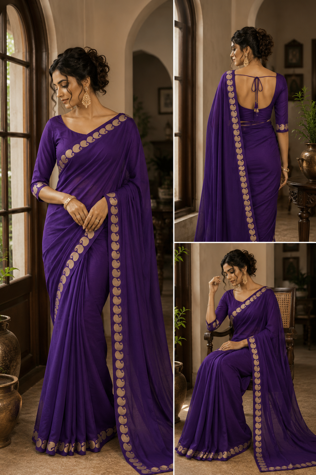 Rivaa Royal Purple Viscose Georgette Saree
