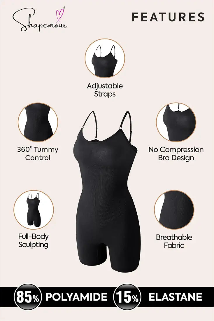SHAPEMOUR Mid Thigh Bodysuit Bodyshaper, Sculpting Design Shapewear for Women, Body Shaper with Silicone Grip, No Steel Bones for All Day Comfort, Smooth and Seamless Fit