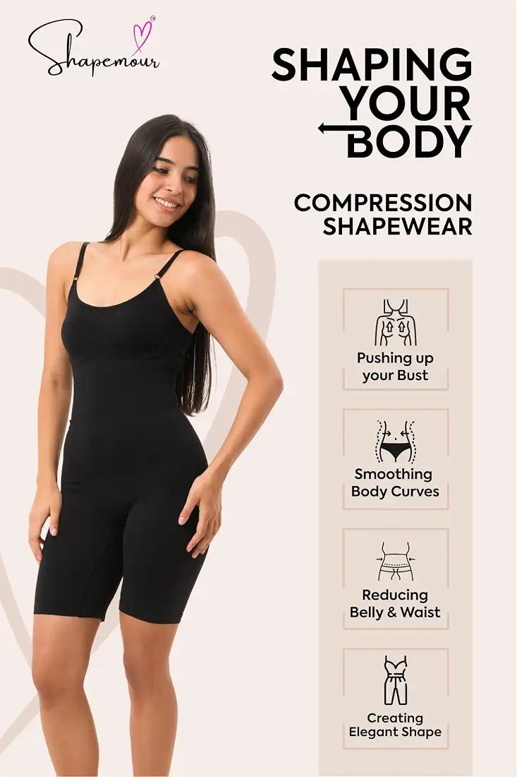 SHAPEMOUR Mid Thigh Bodysuit Bodyshaper, Sculpting Design Shapewear for Women, Body Shaper with Silicone Grip, No Steel Bones for All Day Comfort, Smooth and Seamless Fit