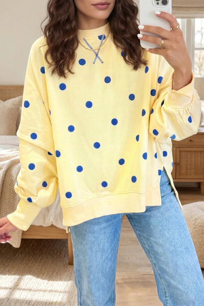 Women's loose hoodie with polka dot print and contrasting colors