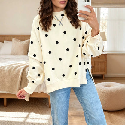 Women's loose hoodie with polka dot print and contrasting colors