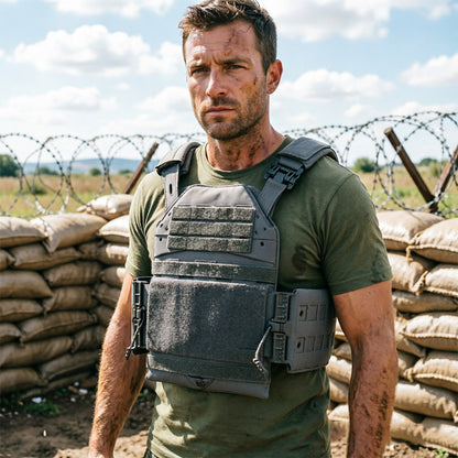 Tactical Plate Carrier Vest - Quick Release MOLLE Armor Carrier w/ Elastic Cummerbund (SS Style)