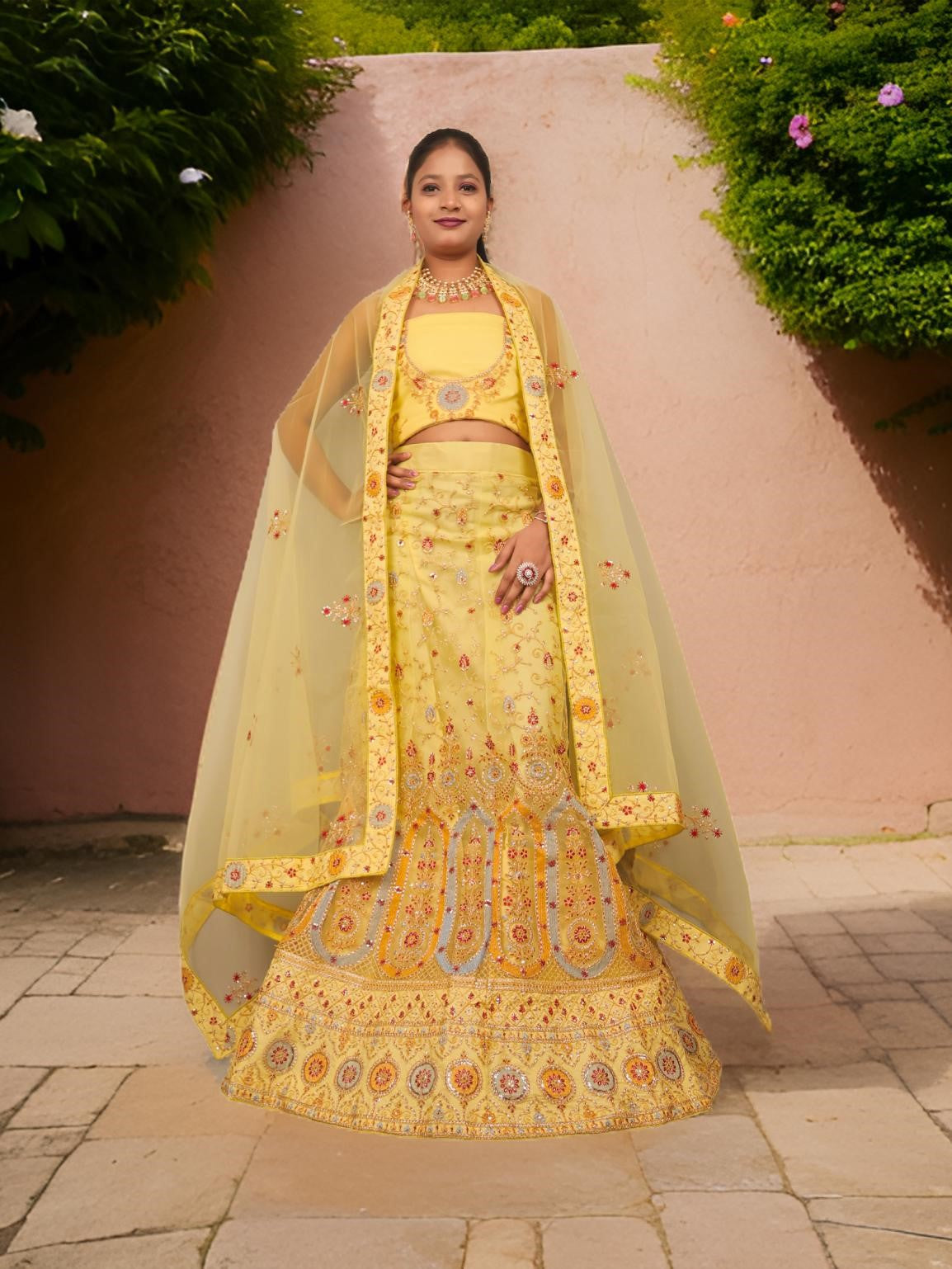 Semi-Stitched Lehenga with Embroidery & Zari Thread Work by Shreekama
