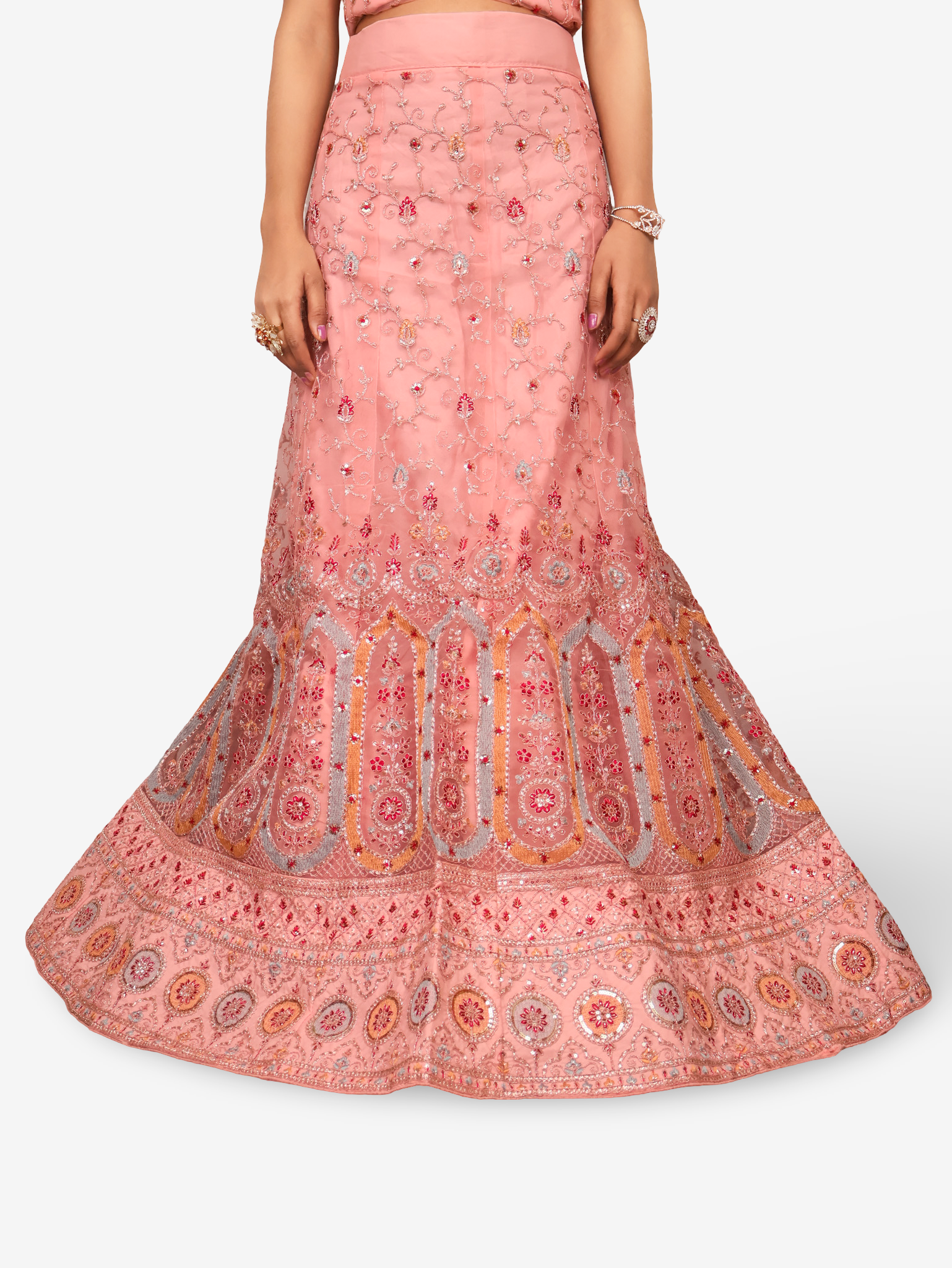 Semi-Stitched Lehenga with Embroidery & Zari Thread Work by Shreekama