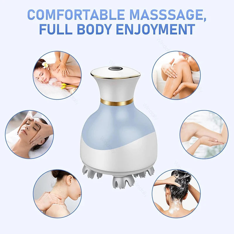 Cordless Electric Scalp Massager 4-Head Deep Kneading 1200mAh IPX6 Waterproof