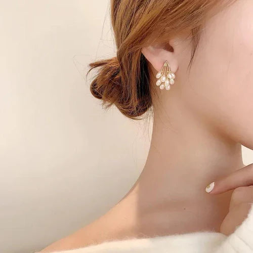 Elegant Gold & Pearl Cluster Earrings