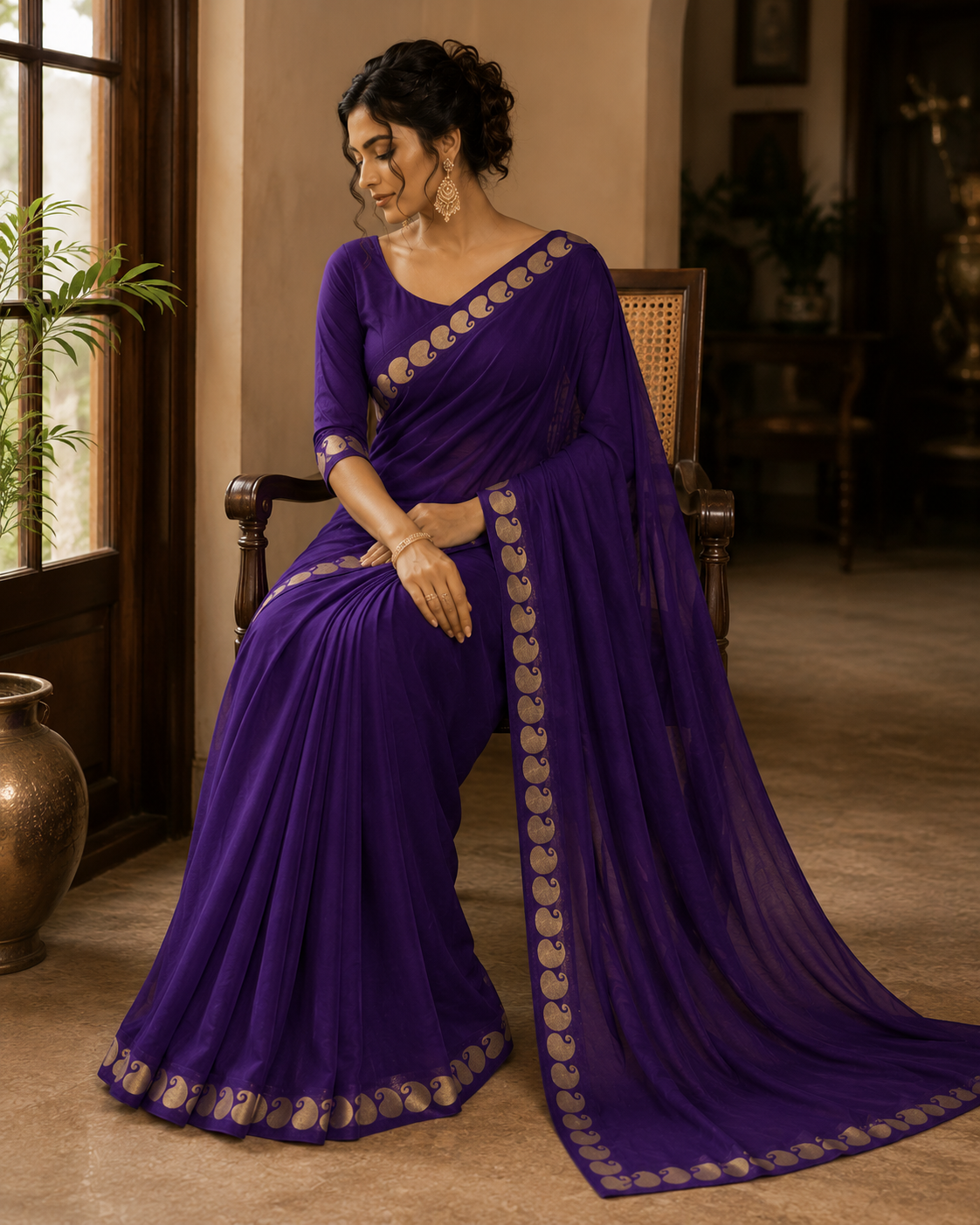 Rivaa Royal Purple Viscose Georgette Saree