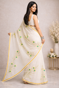 Morpakhi Handpainted Birla Cotton Saree with Golden Zari Border