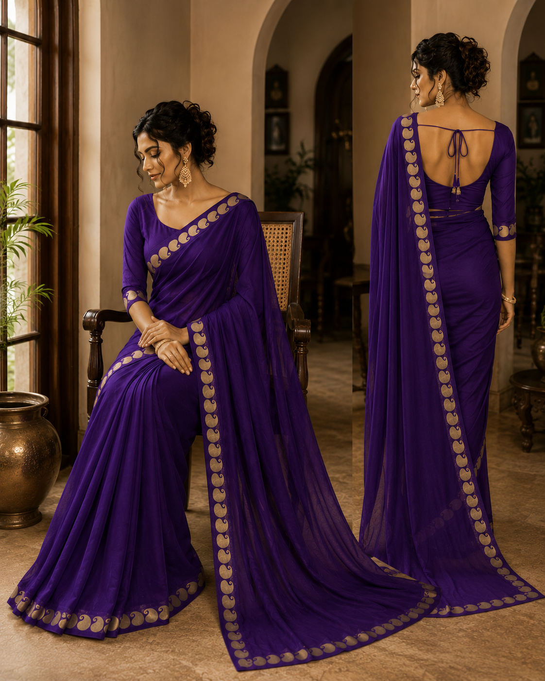 Rivaa Royal Purple Viscose Georgette Saree