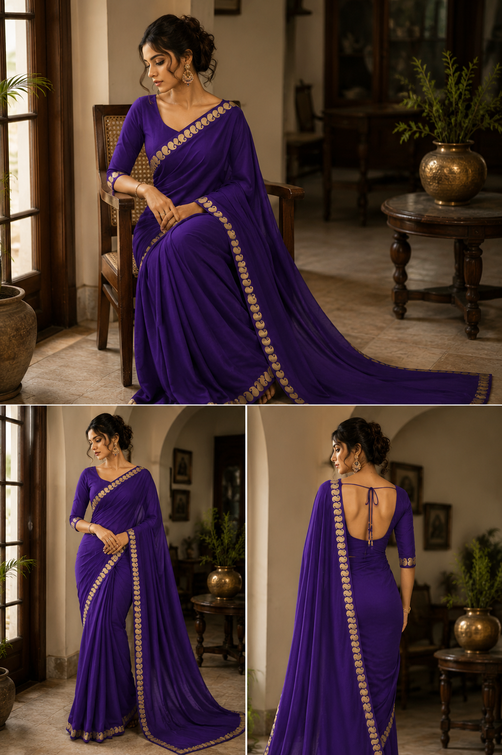Rivaa Royal Purple Viscose Georgette Saree