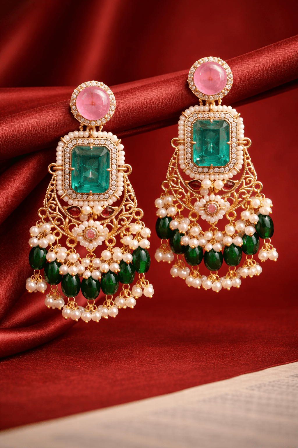 Padmira Royal Emerald Pearl Dangler Earrings