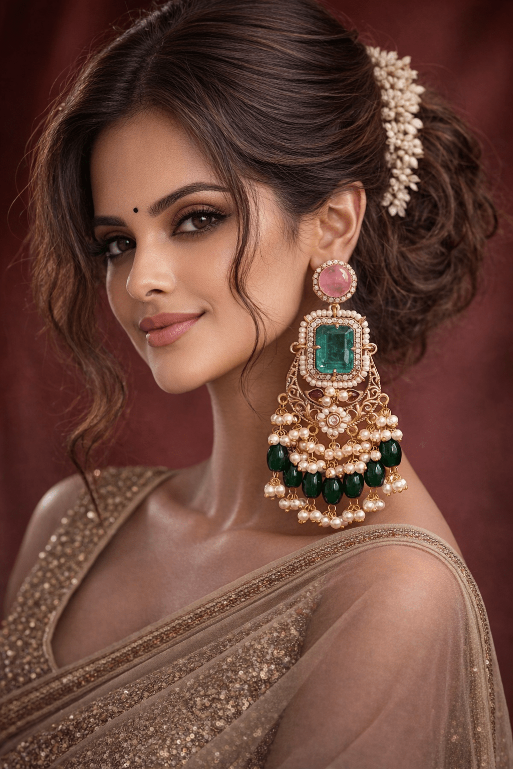 Padmira Royal Emerald Pearl Dangler Earrings