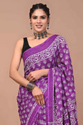 Purple Paisley Pop Mulmul Cotton Magic Saree